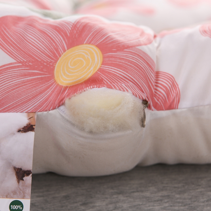 91家纺网 家纺一手货源 找家纺 富威堡家纺2023新款亲肤棉印花床垫 向阳花红