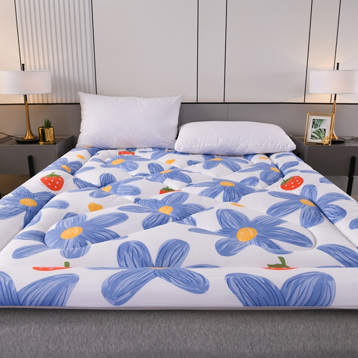 91家纺网 家纺一手货源 找家纺 富威堡家纺2023新款亲肤棉印花床垫 向阳花蓝