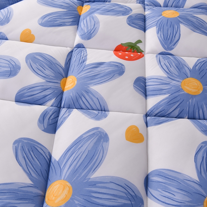 91家纺网 家纺一手货源 找家纺 富威堡家纺2023新款亲肤棉印花床垫 向阳花蓝