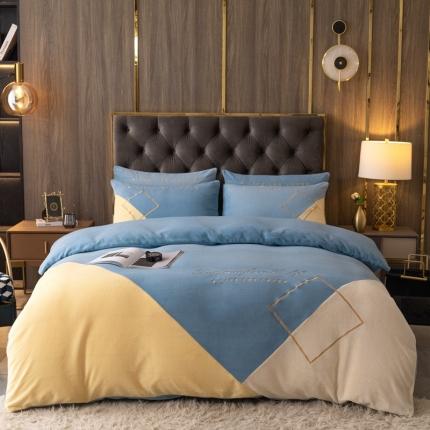 91家纺网 家纺一手货源 找家纺 （总）子曰2023新款纯色拼接款牛奶绒法莱绒水晶人刺绣四件套