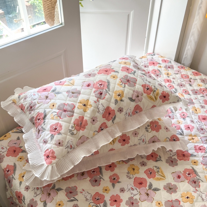 91家纺网 家纺一手货源 找家纺 淑女公社家纺 2022新款四季多功能全夹棉四件套 花园兔