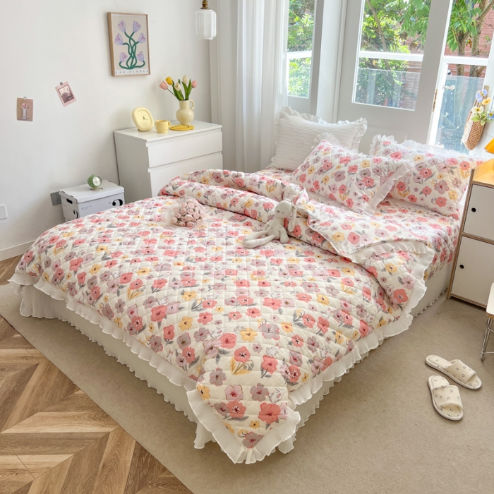 91家纺网 家纺一手货源 找家纺 淑女公社家纺 2022新款四季多功能全夹棉四件套 花园兔