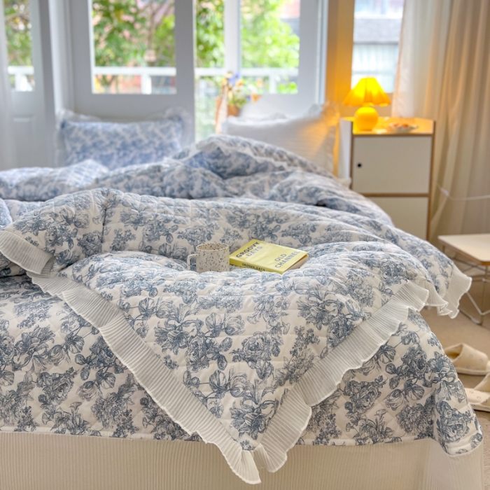 91家纺网 家纺一手货源 找家纺 淑女公社家纺 2022新款四季多功能全夹棉四件套 似水流年