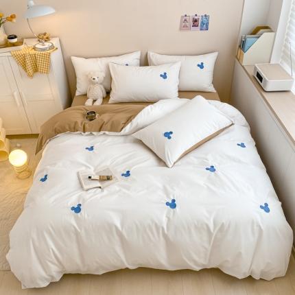 91家纺网 家纺一手货源 找家纺 静家居 202440sA类水洗棉米奇刺绣四件套 米奇咖咖