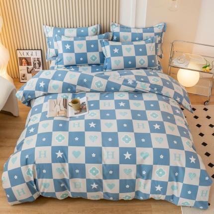 91家纺网 家纺一手货源 找家纺 威布斯 全棉加厚磨毛升级喷气面料三件套四件套 悦动星辰-蓝