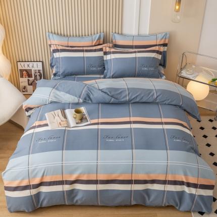 威布斯 2022全棉加厚磨毛升级喷气面料三件套四件套致雅-蓝