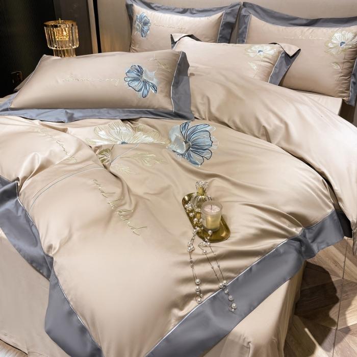 91家纺网 家纺一手货源 找家纺 200支新款长绒棉宽边刺绣四件套