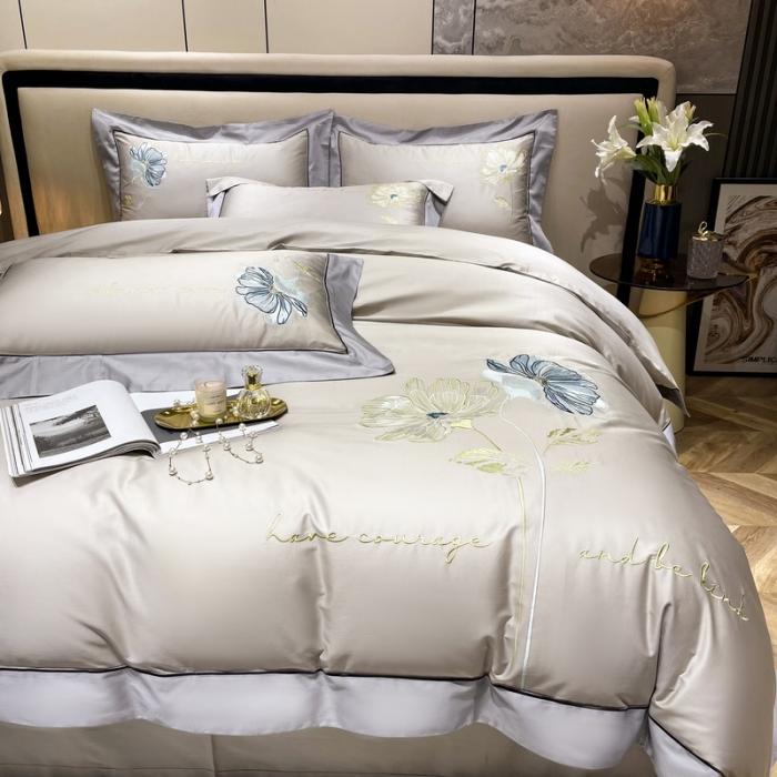 91家纺网 家纺一手货源 找家纺 200支新款长绒棉宽边刺绣四件套