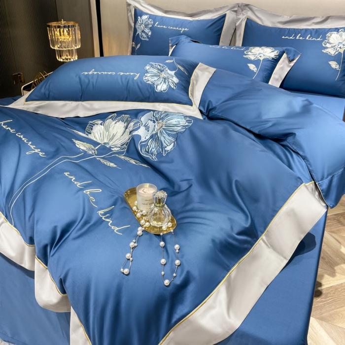 91家纺网 家纺一手货源 找家纺 200支新款长绒棉宽边刺绣四件套