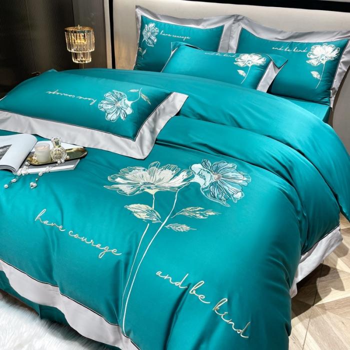 91家纺网 家纺一手货源 找家纺 200支新款长绒棉宽边刺绣四件套