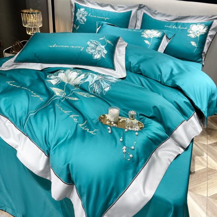 91家纺网 家纺一手货源 找家纺 200支新款长绒棉宽边刺绣四件套