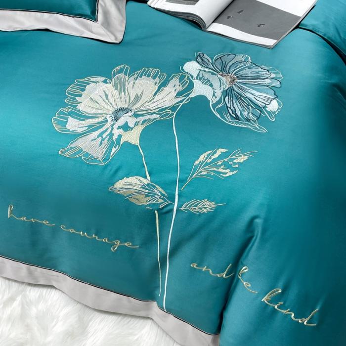 91家纺网 家纺一手货源 找家纺 200支新款长绒棉宽边刺绣四件套