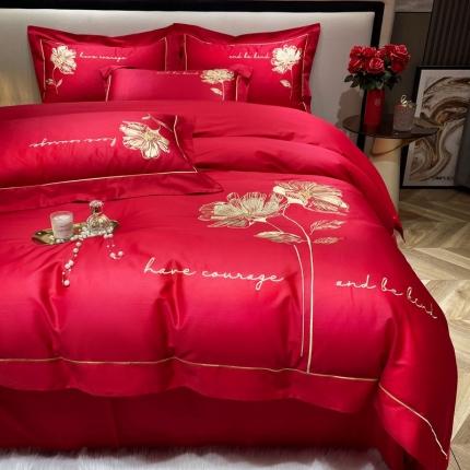 200支新款长绒棉宽边刺绣四件套