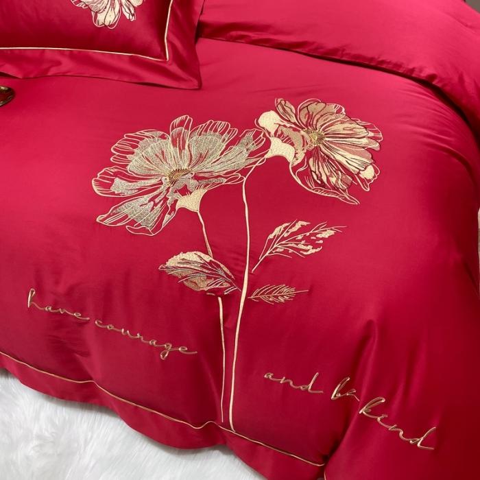 91家纺网 家纺一手货源 找家纺 200支新款长绒棉宽边刺绣四件套