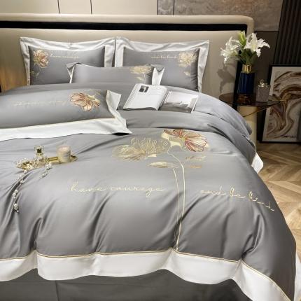 200支新款长绒棉宽边刺绣四件套