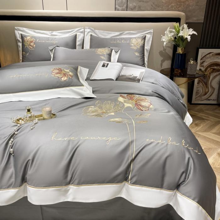 91家纺网 家纺一手货源 找家纺 200支新款长绒棉宽边刺绣四件套