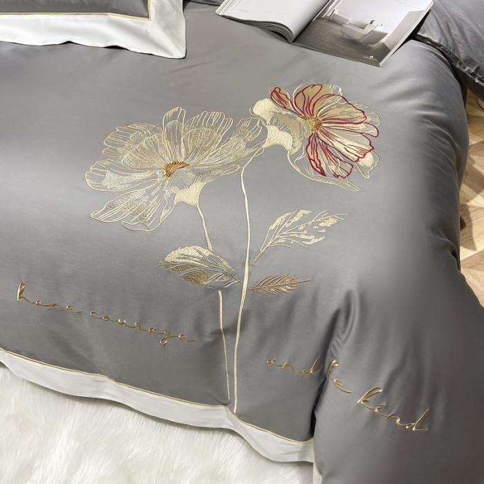 91家纺网 家纺一手货源 找家纺 200支新款长绒棉宽边刺绣四件套