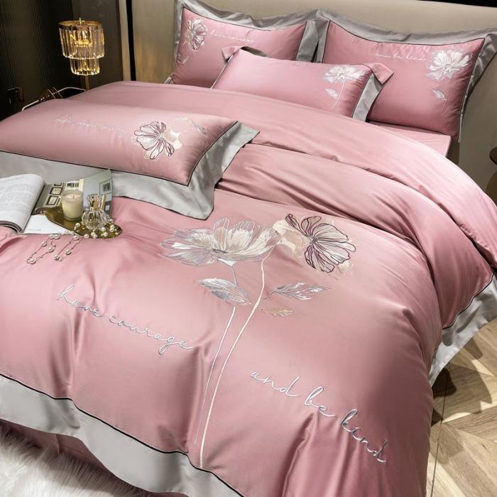 91家纺网 家纺一手货源 找家纺 200支新款长绒棉宽边刺绣四件套