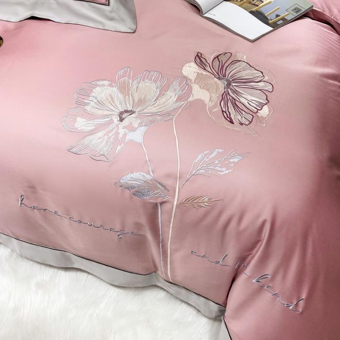 91家纺网 家纺一手货源 找家纺 200支新款长绒棉宽边刺绣四件套