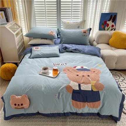 91家纺网 家纺一手货源 找家纺 总星野 2022新款啵啵熊系列100支澳棉贴布绣绣花四件套