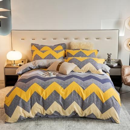 91家纺网 家纺一手货源 找家纺 涵宸 2022新款全棉磨毛印花款系列-四件套 泓波-四件套