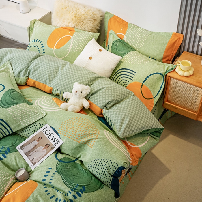 91家纺网 家纺一手货源 找家纺 涵宸 2022新款全棉磨毛印花款系列-四件套 莫邪-绿-四件套