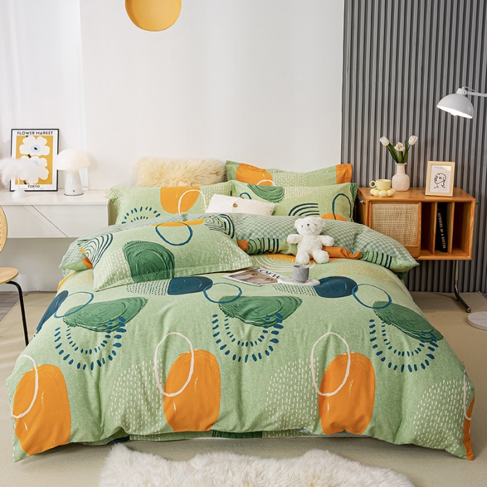 91家纺网 家纺一手货源 找家纺 涵宸 2022新款全棉磨毛印花款系列-四件套 莫邪-绿-四件套