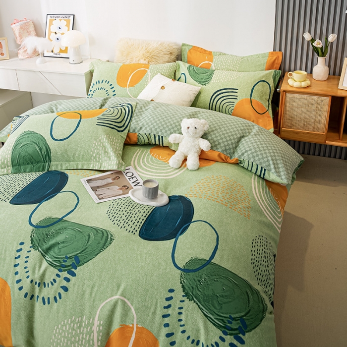 91家纺网 家纺一手货源 找家纺 涵宸 2022新款全棉磨毛印花款系列-四件套 莫邪-绿-四件套