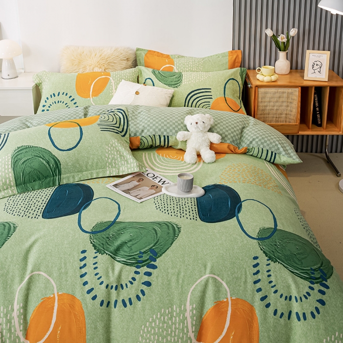 91家纺网 家纺一手货源 找家纺 涵宸 2022新款全棉磨毛印花款系列-四件套 莫邪-绿-四件套