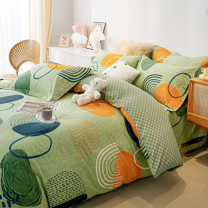 91家纺网 家纺一手货源 找家纺 涵宸 2022新款全棉磨毛印花款系列-四件套 莫邪-绿-四件套