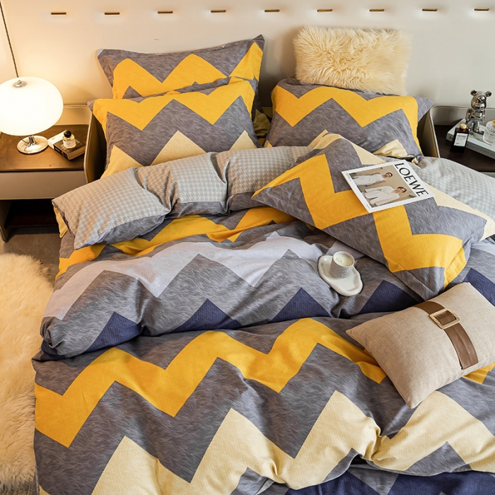 91家纺网 家纺一手货源 找家纺 涵宸 2022新款全棉磨毛印花款系列-四件套 泓波-四件套