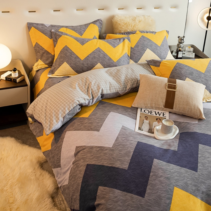 91家纺网 家纺一手货源 找家纺 涵宸 2022新款全棉磨毛印花款系列-四件套 泓波-四件套