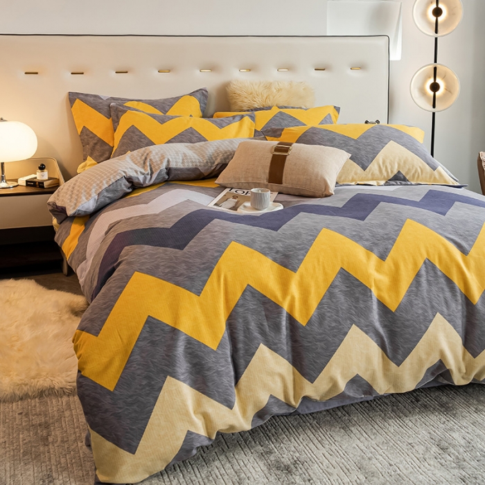 91家纺网 家纺一手货源 找家纺 涵宸 2022新款全棉磨毛印花款系列-四件套 泓波-四件套