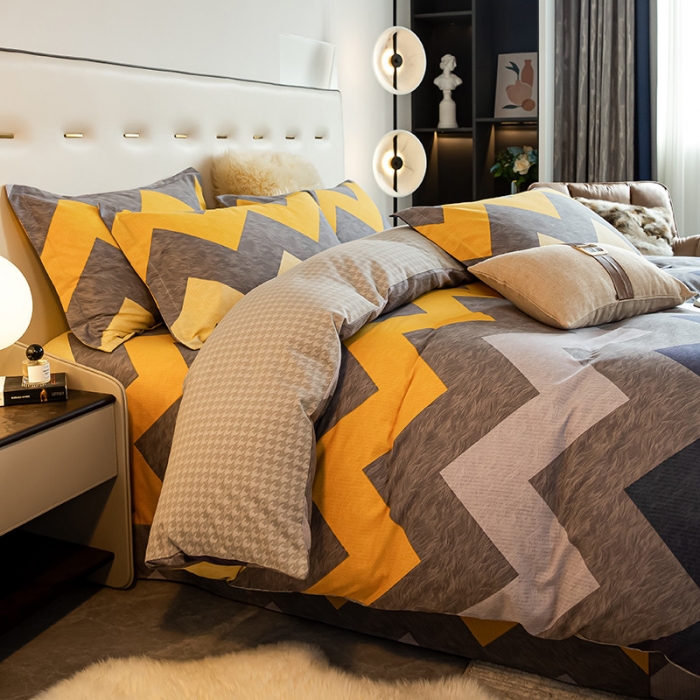 91家纺网 家纺一手货源 找家纺 涵宸 2022新款全棉磨毛印花款系列-四件套 泓波-四件套