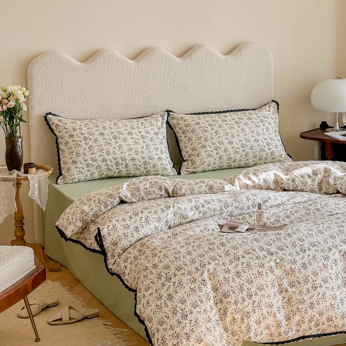 91家纺网 家纺一手货源 找家纺 汇庭 2022新款艾莎四件套棚拍 波纹绿