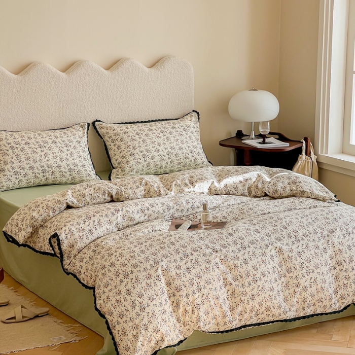 91家纺网 家纺一手货源 找家纺 汇庭 2022新款艾莎四件套棚拍 波纹绿