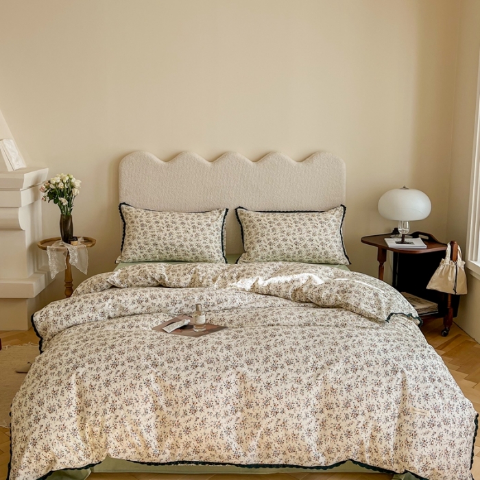 91家纺网 家纺一手货源 找家纺 汇庭 2022新款艾莎四件套棚拍 波纹绿