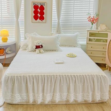 91家纺网 家纺一手货源 找家纺 （总）山茶家纺 2022新款13372全棉夹棉床裙三件套纯色