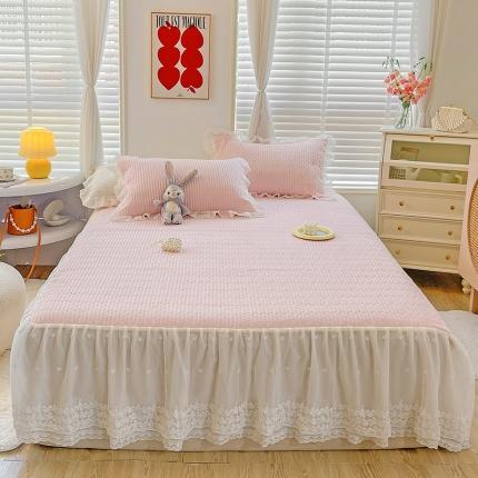 91家纺网 家纺一手货源 找家纺 （总）山茶家纺 2022新款13372全棉夹棉床裙三件套纯色