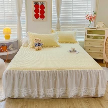 91家纺网 家纺一手货源 找家纺 （总）山茶家纺 2022新款13372全棉夹棉床裙三件套纯色