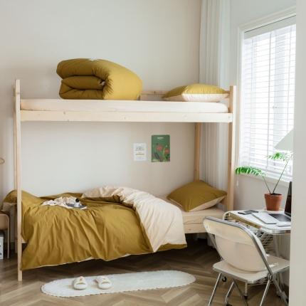 91家纺网 家纺一手货源 找家纺 寐眠  2022新款学生三件套纯色双拼 苔藓绿+奶茶