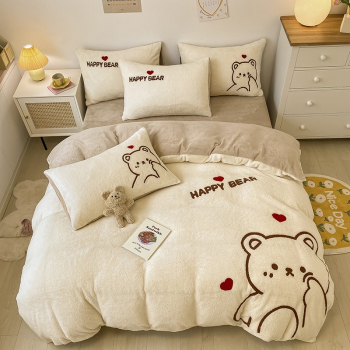 91家纺网 家纺一手货源 找家纺 （总）澳梵2022新款泰迪绒牛奶绒大版毛巾绣四件套