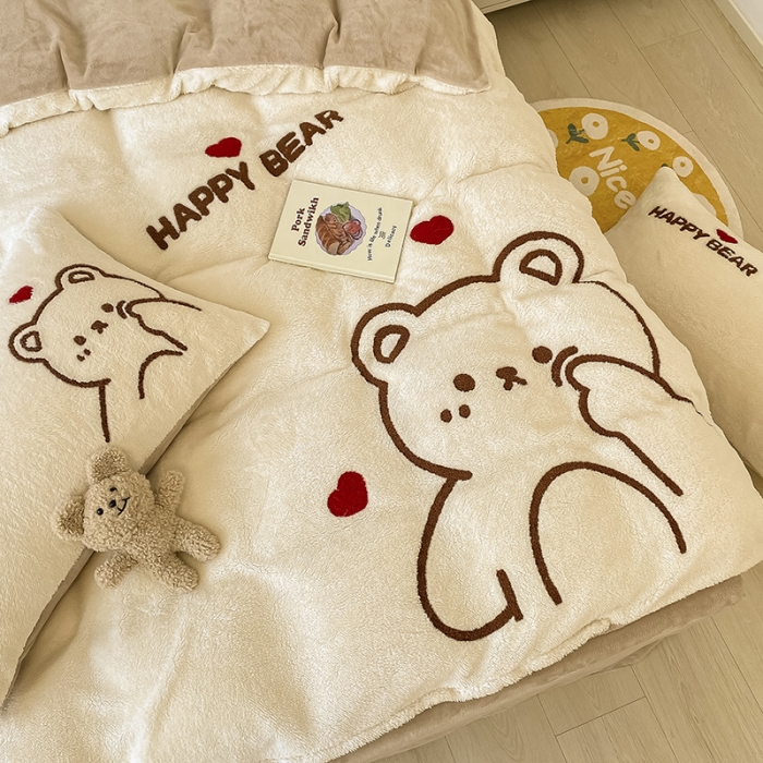 91家纺网 家纺一手货源 找家纺 （总）澳梵2022新款泰迪绒牛奶绒大版毛巾绣四件套