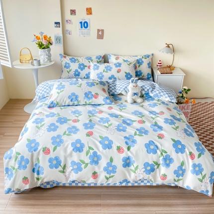 91家纺网 家纺一手货源 找家纺 西引力 2022新款全棉印花单被套 蓝色心情