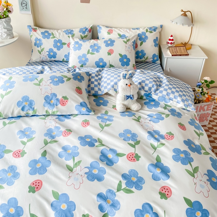 91家纺网 家纺一手货源 找家纺 西引力 2022新款全棉印花单被套 蓝色心情