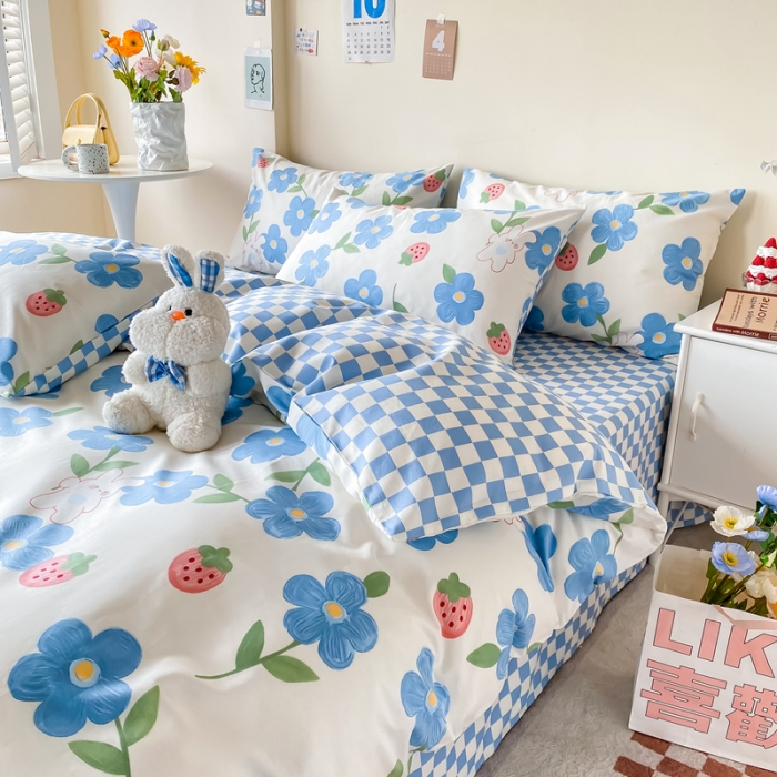 91家纺网 家纺一手货源 找家纺 西引力 2022新款全棉印花单被套 蓝色心情