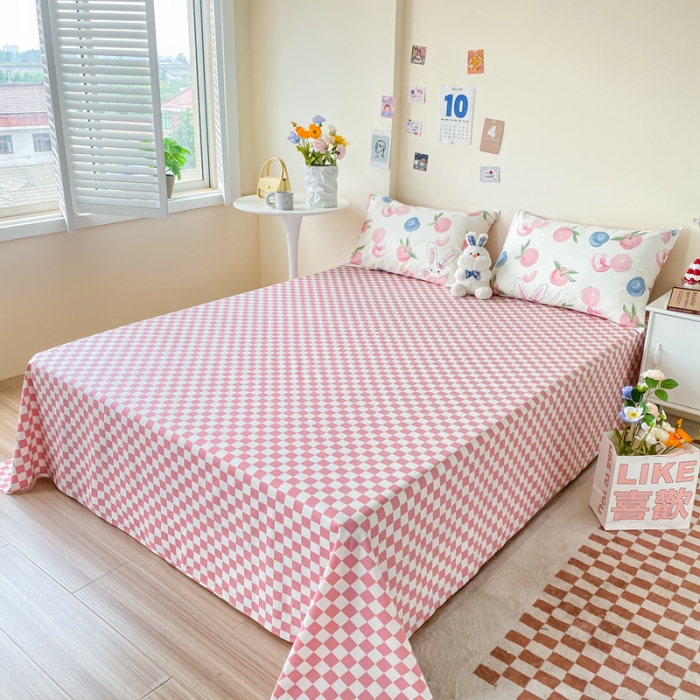 91家纺网 家纺一手货源 找家纺 西引力 2022新款全棉印花单床单和床笠 蜜桃兔