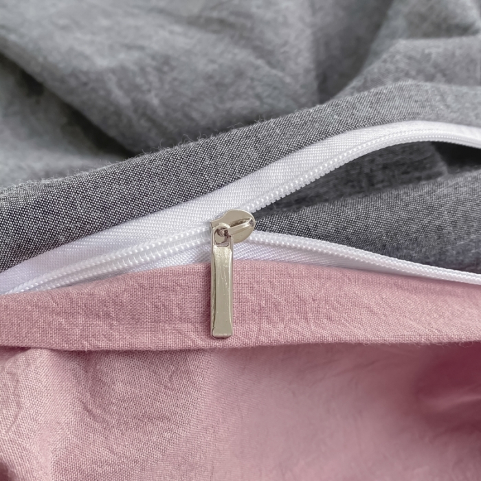 91家纺网 家纺一手货源 找家纺 秀色纯色双拼学生全棉水洗学生宿舍三件套被套四件套 豆沙+深灰