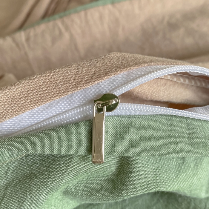 91家纺网 家纺一手货源 找家纺 秀色 纯色双拼全棉水洗学生宿舍三件套被套四件套 抹茶绿+浅驼