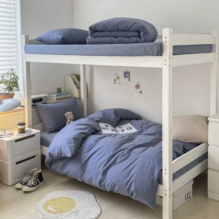 91家纺网 家纺一手货源 找家纺 秀色 纯色双拼学生全棉水洗学生宿舍三件套被套四件套 牛仔蓝